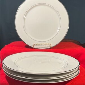 Classic White Dinner Plate Set with Silver Trim